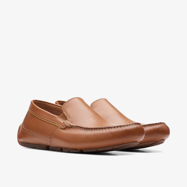 Mens Markman Plain Tan Leather Driver Loafers - Image 4