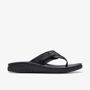 Mens Wesley Sun Black Leather Flip Flop