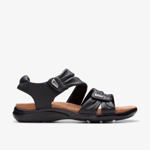 Women's Kitly Ave Black Leather Flat Sandals
