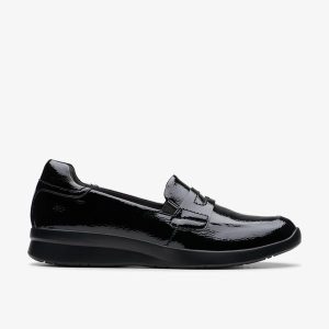 Womens Ellowyn Penny Black Crinkle Patent Slip Ons