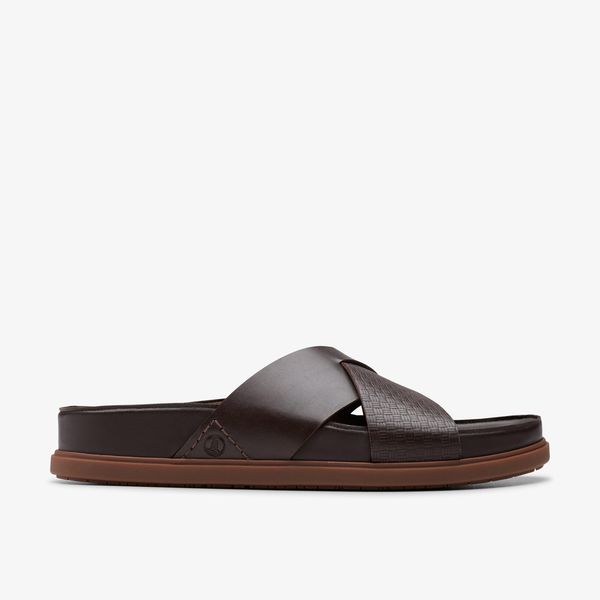 Mens Torford Cross Brown Leather Flat Slide Sandals