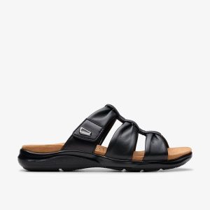 Women's Kitly Slide Black Leather Flat Sandals