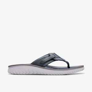 Mens Wesley Sun Navy Leather Flip Flop