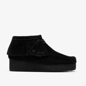 Womens Wedge Fringe Black Suede Wallabees