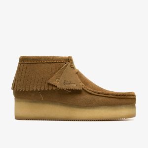 Womens Wedge Fringe Light Tan Suede Wallabees