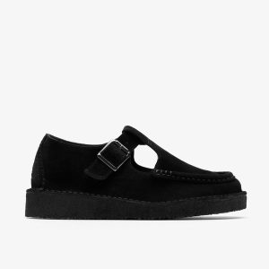 Womens Nomad T Bar. Black Suede Shoes