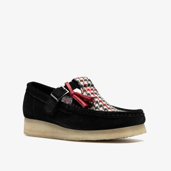 Womens Wallabee T Bar Black Tweed Combination T Bar Shoes - Image 4