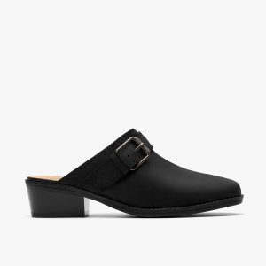 Womens Danyelle Mist Black Leather Clogs & Mules