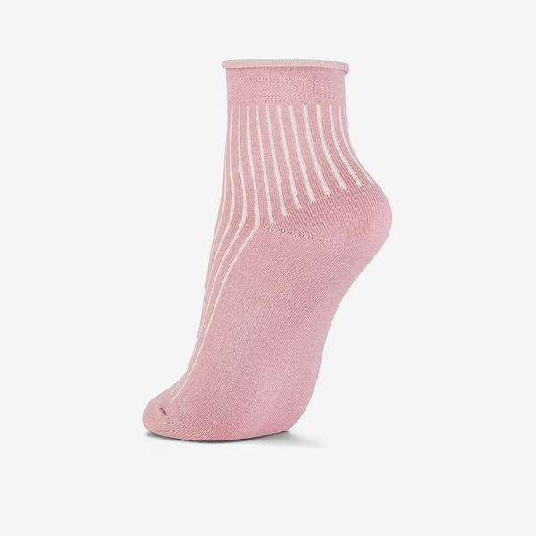 Womens Ribbed Roll Top Mauve Socks - Image 2
