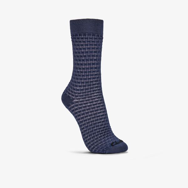 Womens Basket Weave Crew Navy Socks