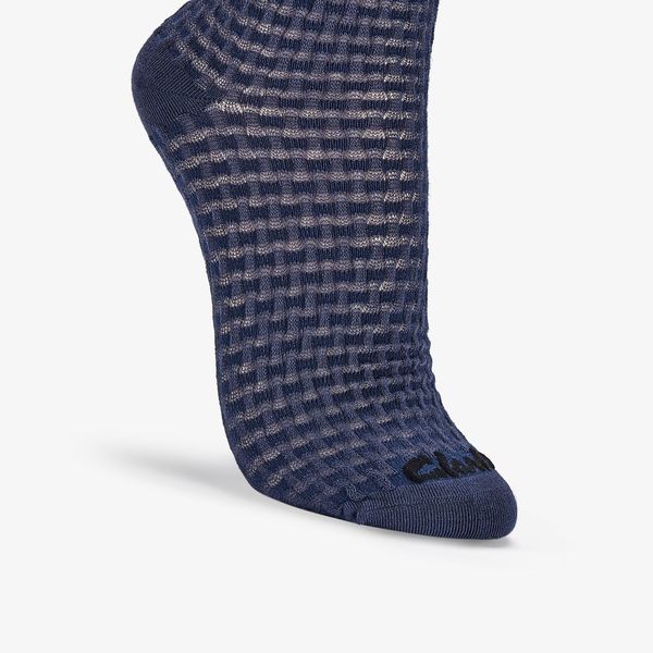 Womens Basket Weave Crew Navy Socks - Image 2