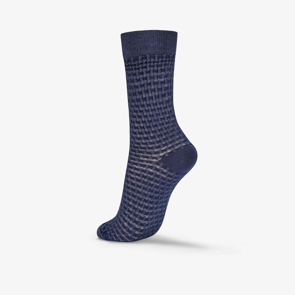 Womens Basket Weave Crew Navy Socks - Image 3