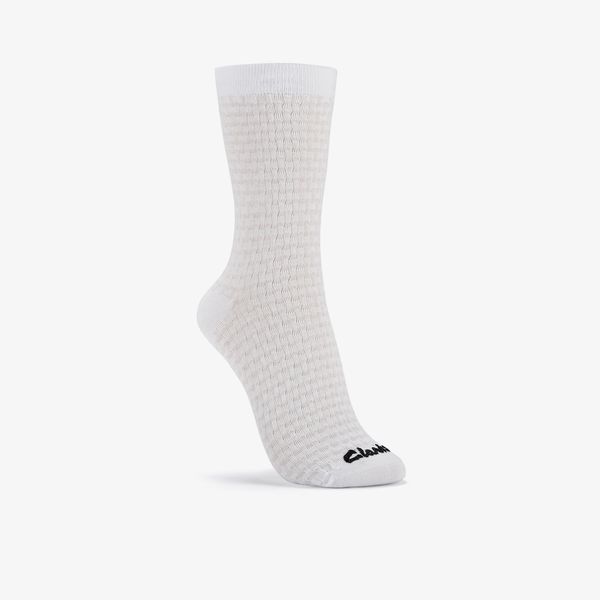 Womens Basket Weave Crew White Socks
