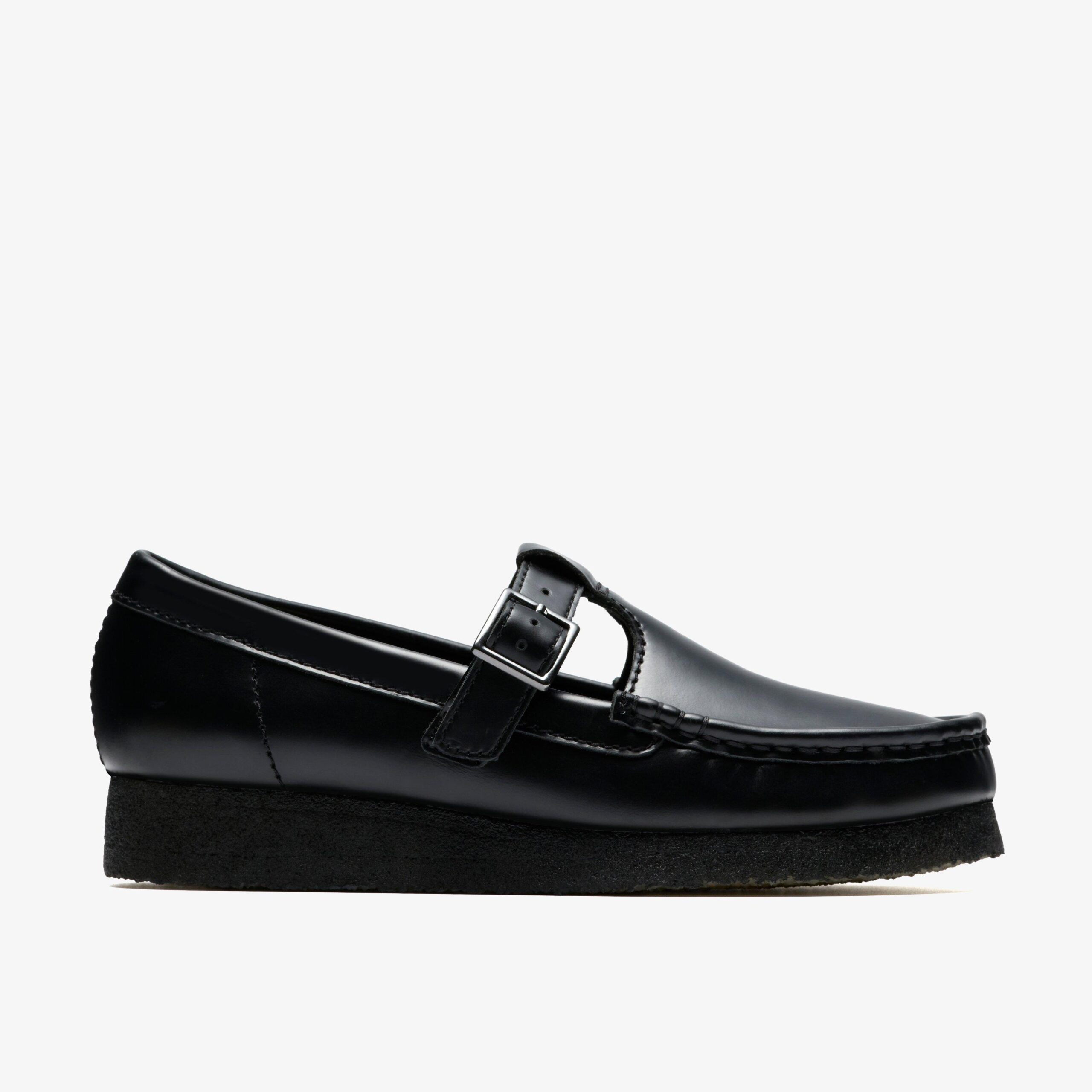 Wallabee T Bar Black Hi Shine Leather